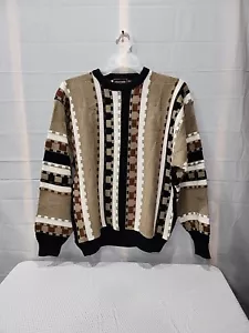 Vintage Mens Bachrach Coogi Style Sweater Large Acrylic Brown Black White Stars - Picture 1 of 7