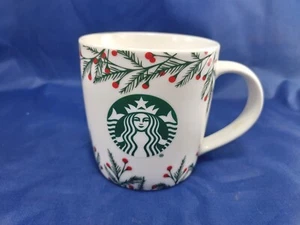 Starbucks Christmas Mug Green Pine Red Berries 2020 Holiday New Bone China 12oz - Picture 1 of 5