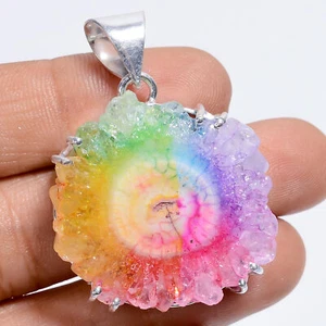 Rainbow Solar Quartz Gemstone Fashion Jewelry 925 Silver Pendant 1.6" ARP-5275 - Picture 1 of 3