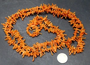 STUNNING! ANTIQUE Vintage NATURAL RED / ORANGE BRANCH CORAL 51" Estate Necklace - Picture 1 of 7
