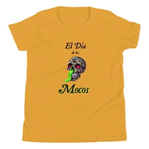 "Día de los Mocos" Youth T-Shirt Muertos Mexican Sugar Skull Snot Halloween - Picture 1 of 5