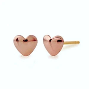 14K Solid Rose Gold Lovely Heart Convex Shape Stud a Pair of Earrings JNK - Picture 1 of 5