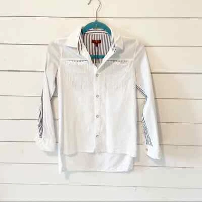 NUEVO 7 For All Mankind Nuevo con Etiquetas Blanco/Rayas Alto Bajo Botón Mezcla Algodón Talla Grande Foto 1 de 4