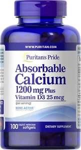 Puritan's Pride Absorbable Calcium 1200 mg with Vitamin D 1000 IU, 100 Softgels - Picture 1 of 11