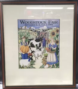 RARE Vintage Original 1994 Woodstock CT Fair Poster 21” By 18” Wood/Glass Frame - Picture 1 of 4