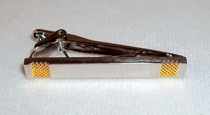 Men's Tie Clip Polished Stainless Steel w/Gold Tone Textured Squares NEW 5310070 - Picture 1 of 8