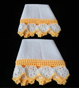 Nuevo Blanco 100% Algodón 300TC Ganchillo a Mano Borde Fundas de Almohada Par Estándar Regalo - Imagen 1 de 5