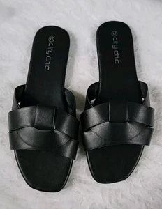 City Chic Damen Spark Slide Flats Größe 11W Kaffee Sandalen offene Zehenpartie flach - Bild 1 von 6