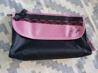 Damen Esprit Make Up Schmink Tasche Täschchen Schwarz Blau Rosa Punkte Spiegel - Bild 1 von 4