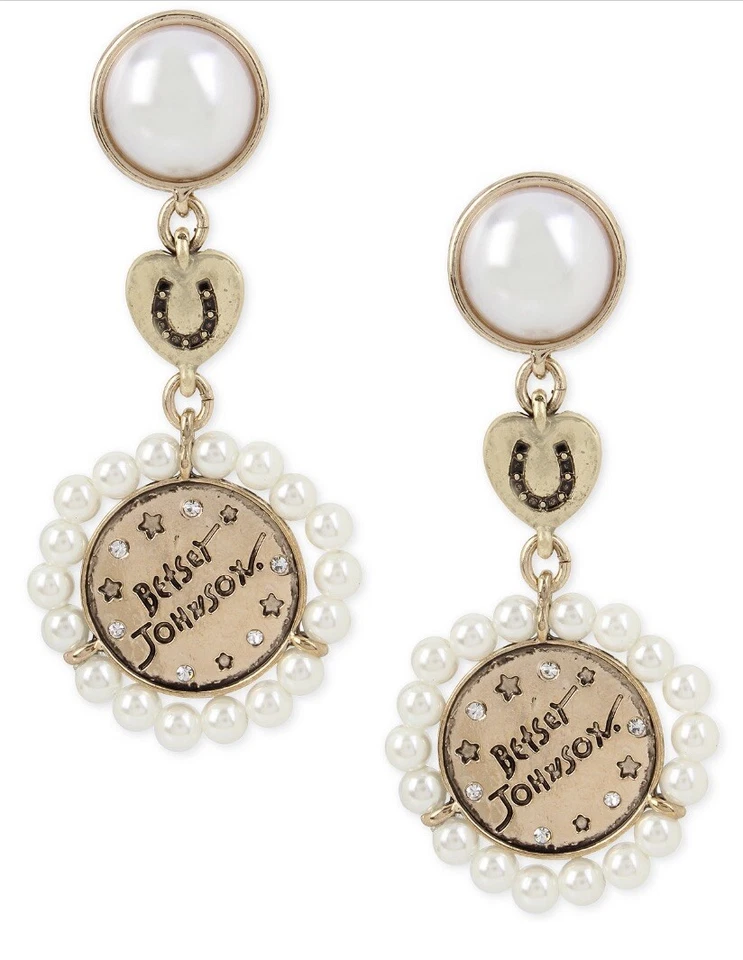 Betsey Johnson Lucky Charms Faux Pearl Double Drop Earrings #bl 8