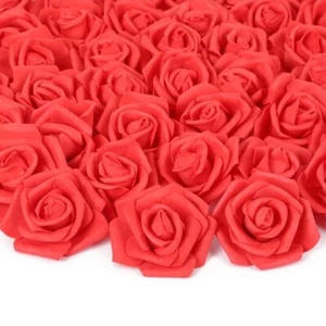 100 Pezzi 3 Pollici Artificiali Fiori di Rosa Rossa Schiuma Teste di Fiori Finti per Matrimonio - Foto 1 di 7