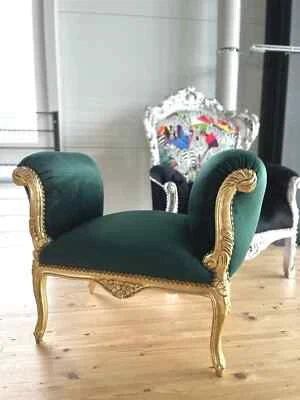 Ottoman French Louis XV Style Bench Handmade Baroque Rococo Style Velvet Green - Bild 1 von 4