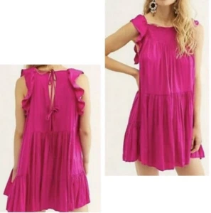 NWT Free People Boho Want Your Love Mini Shift Doll Dress Deep Orchid Tie Back - Picture 1 of 13