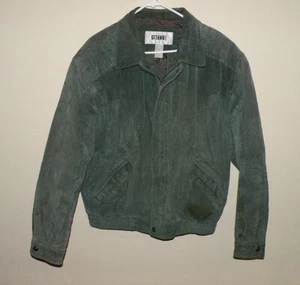 VTG Gitano Men’s Large Bomber Style Insulated Leather Jacket Green Zip Front - Picture 1 of 4