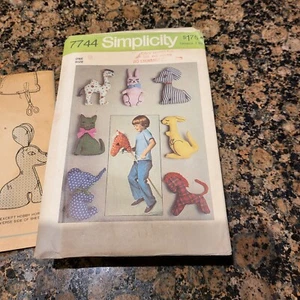 Simplicity 1976 Sewing Transfer Pattern #7744 Stuffed Animal Toys Uncut - Picture 1 of 3