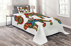 Hamsa Quilted Coverlet & Pillow Shams Set, African Animals Ornate Print
