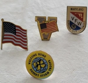 GREAT Lot of 4 VFW Maryland Desert Storm USA Lapel Hat Jacket Vest PIN s ☆WOW☆ - Picture 1 of 3