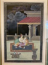 Emperor Akbar & Empress Jodha Bai Silk Painting Persian Mughal Indian Art