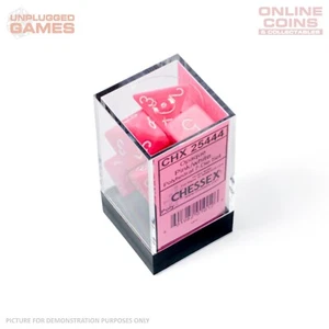 CHESSEX 7-Die Set - Opaque Polyhedral Pink/white - Picture 1 of 2