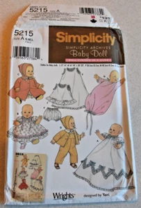 Simplicity #5215 ungeschnittenes Baby Puppenkleidung Muster 12-14" 16-18" 20-22" Kleid Slip - Bild 1 von 6