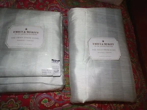 2 POTTERY BARN KIDS EMILY & MERITT SWAN STRIPED DRAPES, 96", NEW - Picture 1 of 2