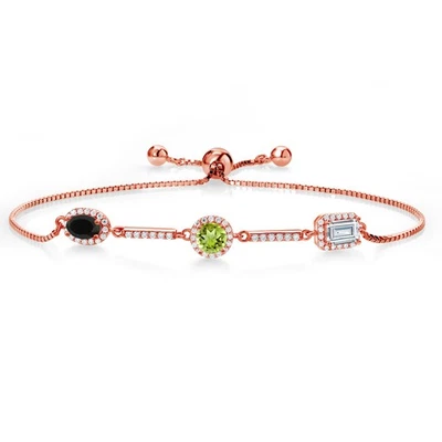 Brazalete de plata enchapado en oro rosa de 18 quilates peridoto verde ónix negro ovalado de 1,52 quilates Foto 1 de 3