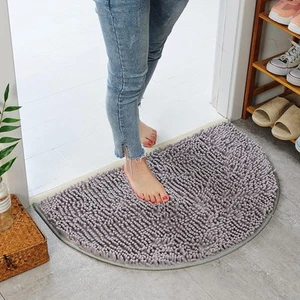 Half Round Bath Mat Non-Slip Grey Bathroom Rugs Semicircle Chenille Bath Rugs... - Picture 1 of 4