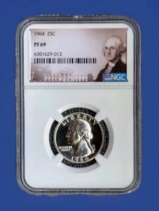 1964 25c NGC PF 69 90% SILVER PROOF WASHINGTON QUARTER #4304 - Picture 1 of 4