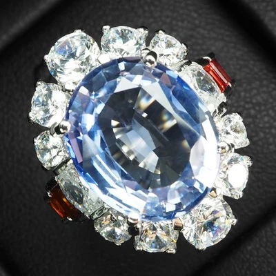 Блестящие кольца ручной работы из стерлингового серебра 925 пробы с синим сапфиром и васильком 14,70 карата - Изображение 1 из 4