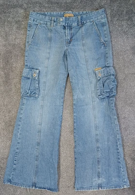 Pantalones de mezclilla Tommy Hilfiger para mujer talla 11 pierna ancha bolsillo cargo azul claro vintage Y2k Foto 1 de 4