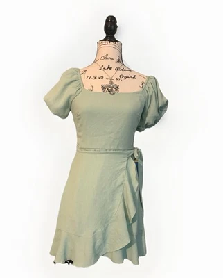 Fairycore Womens Junior Faux-Wrap Fit & Flare Dress Color Sea Foam Green Size S - Image 1 of 3