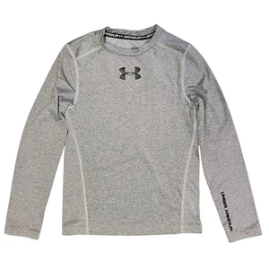 Under Armour Youth Boys Small Gray Long Sleeve Cold Gear Fitted Pullover Top - Picture 1 of 13