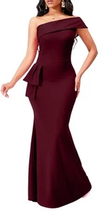 Women's Burgundy Formal Dresses Evening Party Elegant One Off Shoulder Cockta... - Picture 1 of 7