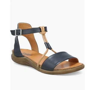Miz Mooz Medina Sandal Women's Black Leather Ankle Strap Flat Shoes - Picture 1 of 15