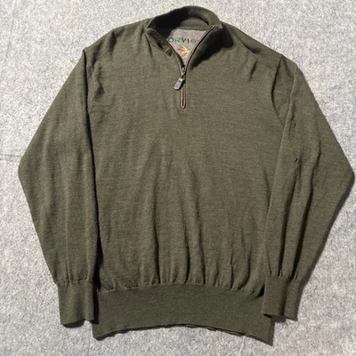 Orvis 100% Merino Wool 1/4 Zip Sweater Olive Green Mens Long Sleeve L/XL See Pic - Image 1 of 4