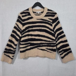Madewell Shrunken Pullover Sweater in Tiger Stripe Alpaca Wool Blend Fuzzy, Med - Picture 1 of 6