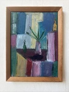 Original Abstract Mid Century Modernist Style Still Life Oil On Board Painting - Picture 1 of 8