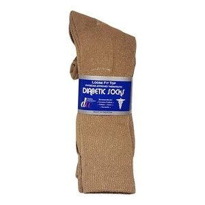 Debra Weitzner Men's Diabetic Crew Socks Loose Fit Top Shoe XL 9-15 Khaki 3 Pair - Picture 1 of 7