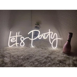 Let's Party Neon Sign, White 22" x 9" USB Powered - Picture 1 of 4