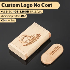 High-Speed 4GB-32GB-64GB-128GB USB 3.0 Flash Drive Engraved Logo Wood Gift Box - Picture 1 of 17