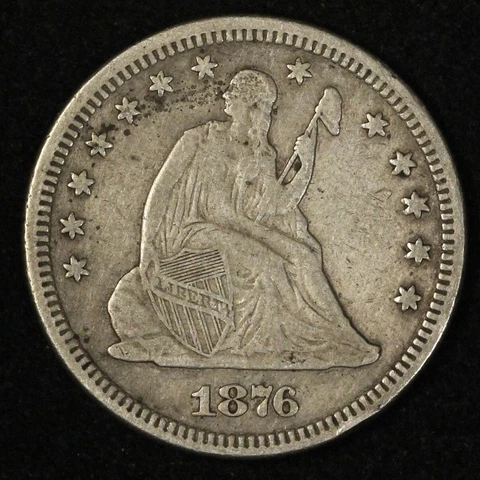 1876 25c Seated Liberty Quarter Dollar - Free Shipping USA Cover