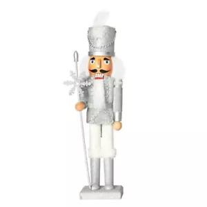 14 inches Silver Sparkles Nutcracker Christmas Decorations Wooden Handmade - Picture 1 of 9