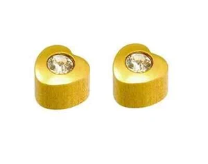 24K Gold Over Surgical Stainless Steel Ear Piercing Heart April Stud Earrings - Picture 1 of 3
