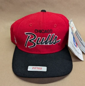 Vtg 90s Chicago Bulls Sports Specialties Script Hat -7 1/8- fitted cap WOOL USA - Picture 1 of 11