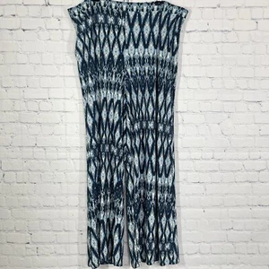 Nina Leonard Pants Womens Plus 2X Blue Geometric Wide Leg Pull On Boho Flowy - Picture 1 of 12