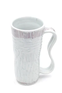 Williams Signed Studio Pottery Tall Mug White Red Porcelain Winter Hot Cocoa - Picture 1 of 7