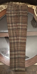 Ralph Lauren Gent’s Size 36-30 Tartan Plaid 100% Wool Flat Front Pants Brown - Picture 1 of 8