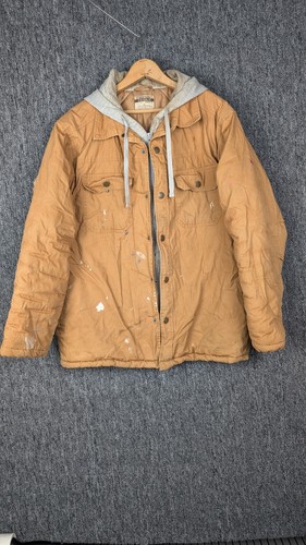 VETEMENTS Giacca Open Trails uomo L marrone foderata lavoro vernice grigio macchiato cappuccio collo strappo