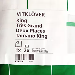 NEW Ikea VITKLOVER King Duvet Cover and Pillowcases White Green Check Pattern - Picture 1 of 14