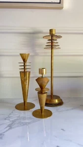 3 portacandele in ottone età macchina atomica Balos metà secolo Balos Art Déco inizio XX secolo - Foto 1 di 8